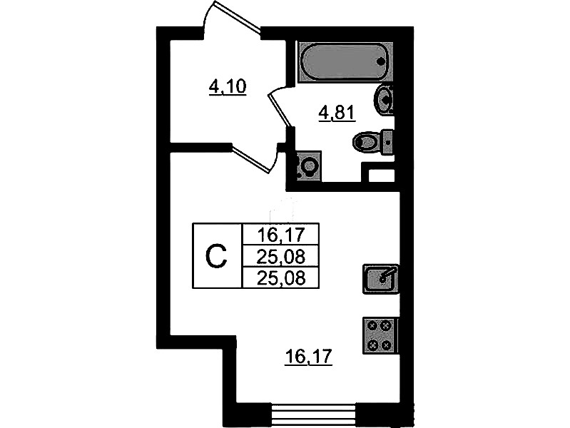 Квартира студия 25.08 м², 1/4 эт., ЖК «Новая история»